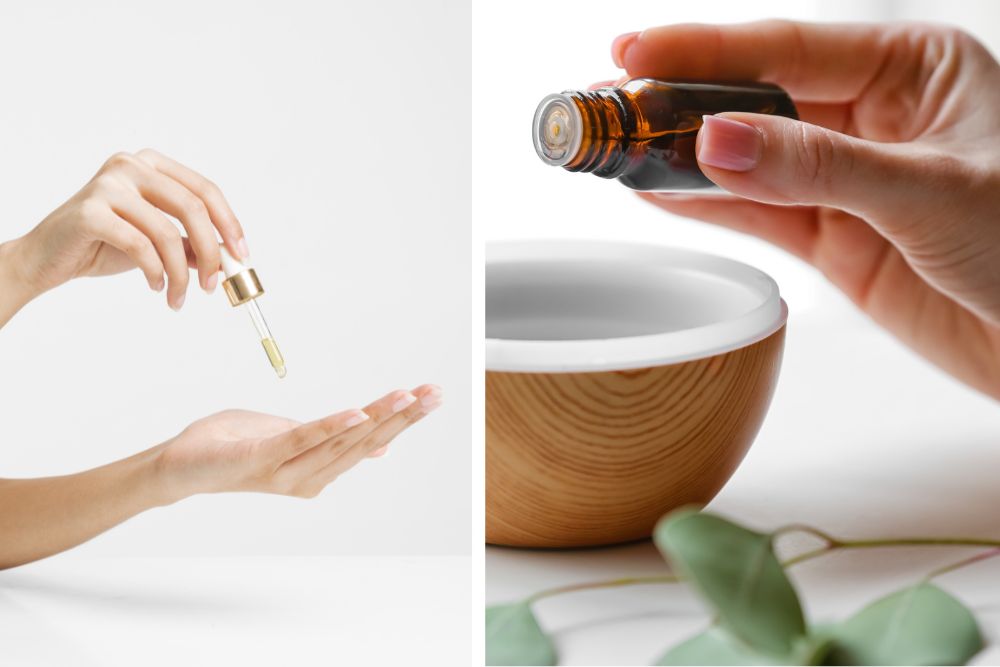 Usage traditionnel de l'encens – huile d'encens avec objets rituels et bougies