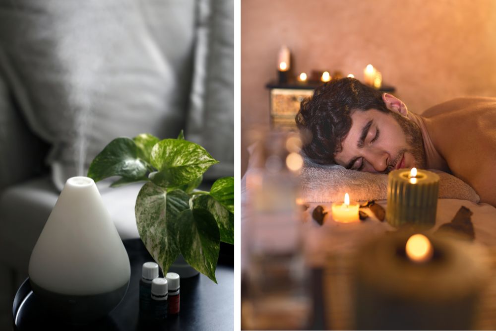 Diffuseur d’huile essentielle en fonctionnement dans un salon