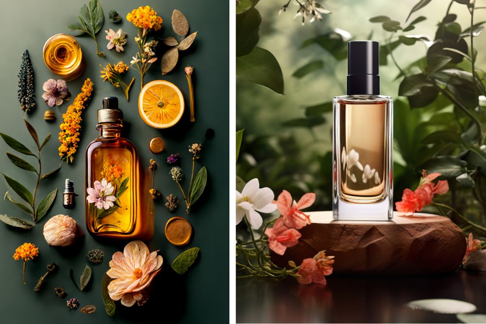 Huiles de massage ayurvédiques aux ingrédients naturels et récipients traditionnels pour l'aromathérapie