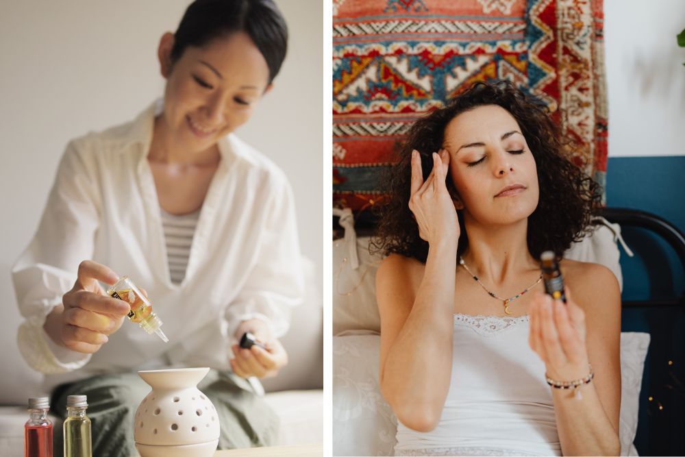 Huiles essentielles naturelles de romarin, de lavande et de menthe pour le massage