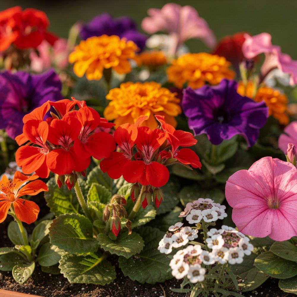 Jardin coloré aux vivaces en fleurs